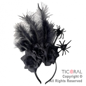 VINCHA MORGANA HALLOWEEN FLORES ARA�AS Y PLUMAS NEGRAS x 1